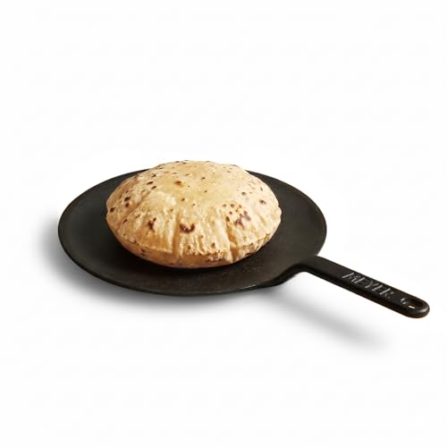 Image of Meyer Pre-Seasoned Cast Iron Roti /Chapati /Dosa Tawa Pan with Stick Handle, Dosa Kallu, Iron Tawa Big Size | Pre-Seasoned Cast Iron Cookware | Gas Stovetop Compatible | 26cm, Black