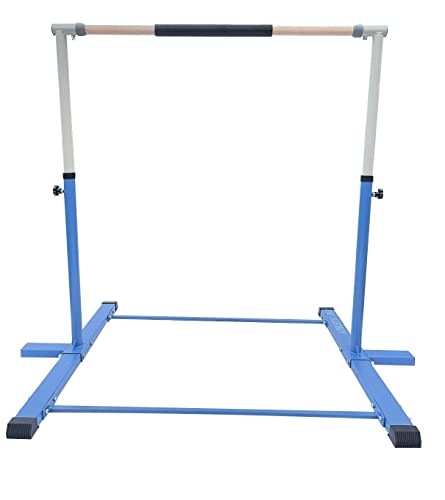 XDance Expandable Gymnastics Bar Kip Bar Tumble Bar for Kids, 3 to 5 FT Adjustable Height Horizontal Bar Professional Junior Gymnast Heavy Duty Gymnastic Bar Asymmetric Bar Cushioned Handrail, Blue