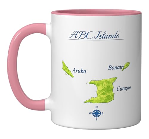 Taza de cerámica con mapa ABC Islands rosa/blanco 11 oz miniatura 1