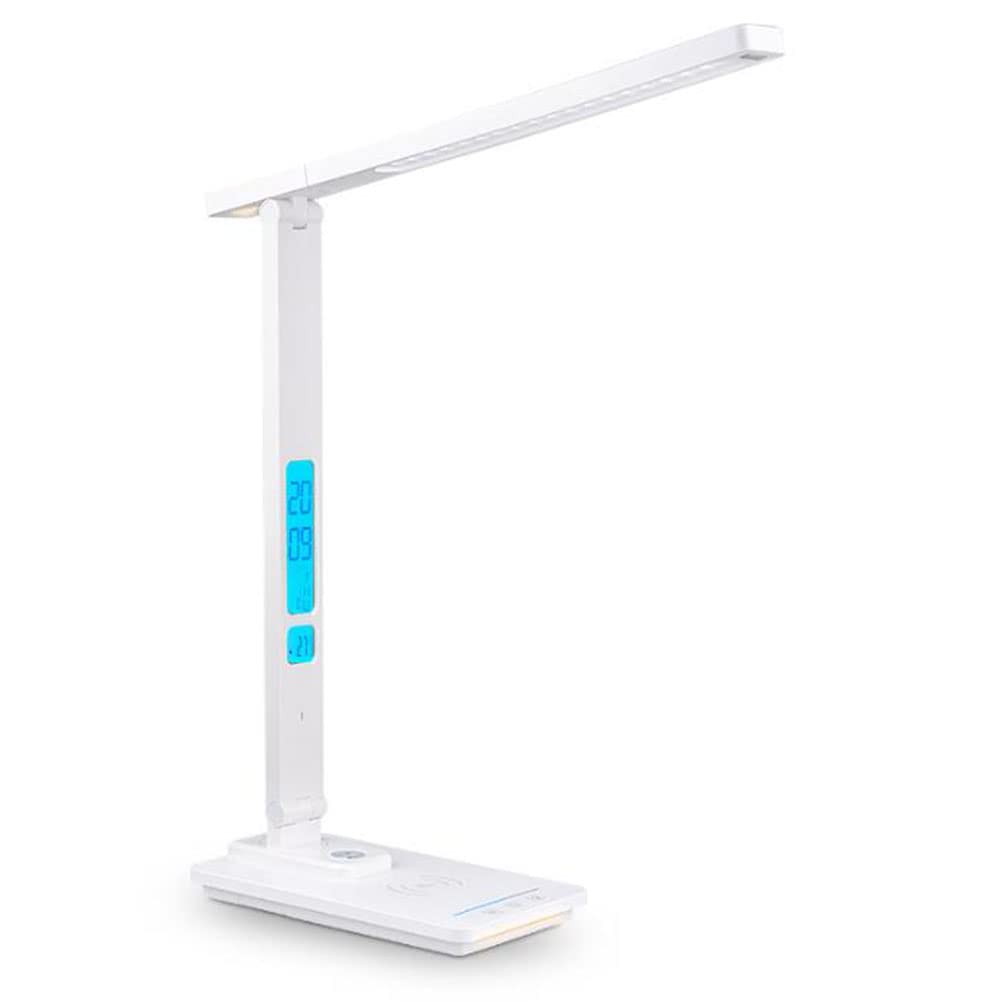 HELMM Desk Lamp with Wireless Charger,Eye-Caring Table Lamp with 10W Dimmable Touch Control with Clock, Alarm, Date, Temperature, Office Lamp, Home Office (Black, White) Black