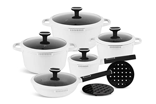 Edenberg Cooking Pots Sets Non Stick Cookware Induction Granite Ceramic Stone 12 Piece Pans Set Lids Utensils Nonstick, Black (EB5646), Variety Pack