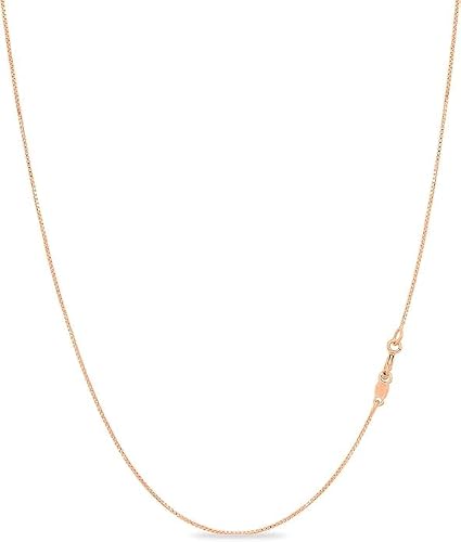 KEZEF 925 Sterling Silver Box Chain Necklace for Women & Men, 0.7mm Thin Chain Necklace, Rose Gold over Sterling Silver, 19 Inch