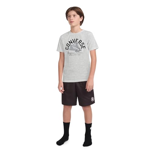 Converse Boys' Short Sleeve T-Shirt and Sock Set, Birch Heather/Black, Large