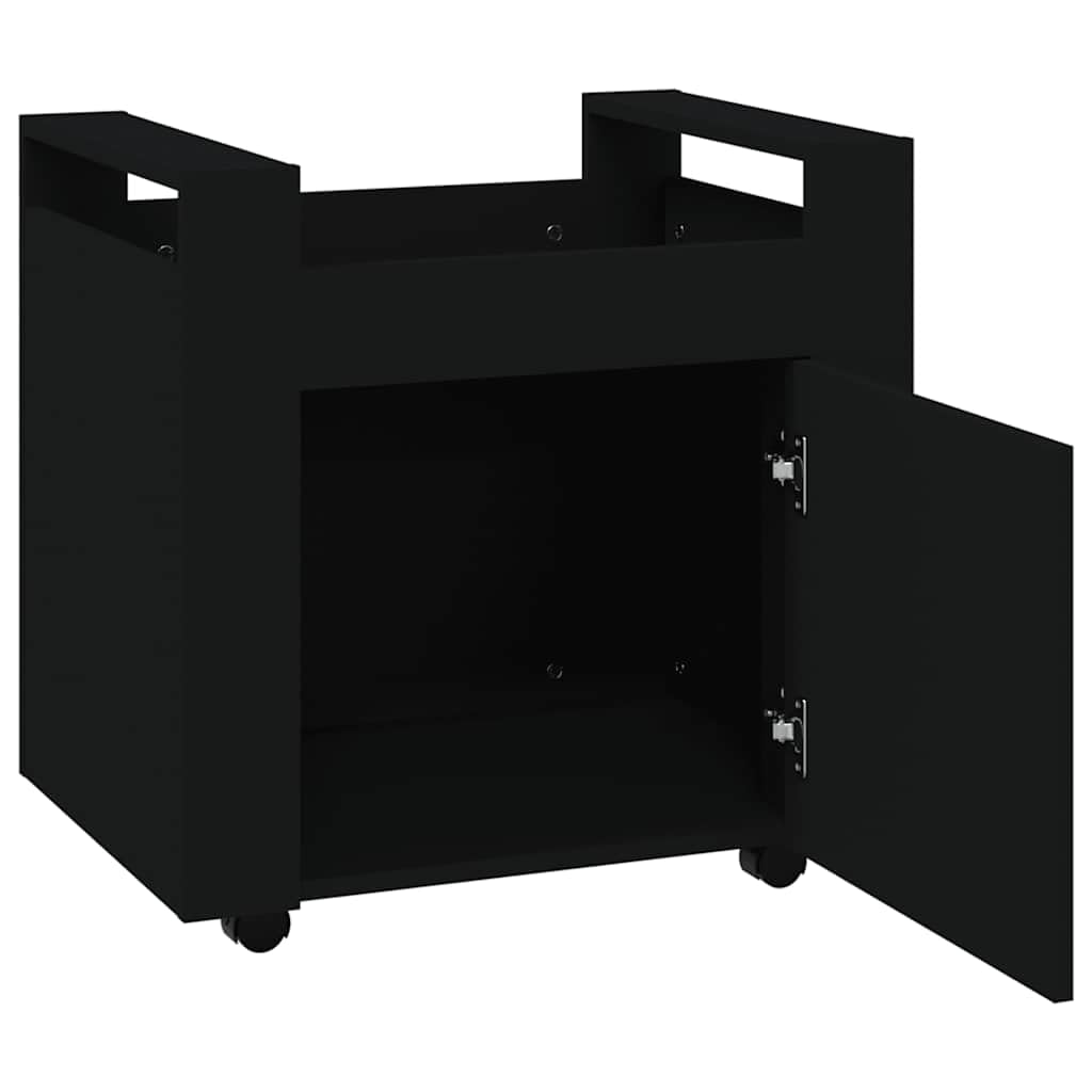 Bürowagen Schwarz 60x45x60 cm Holzwerkstoff mit 4 Rollen und Stabiler Oberplatte für Ordnung im Büro, Schreibtischwagen mit praktischer Tür zur Aufbewahrung, Büroorganisation