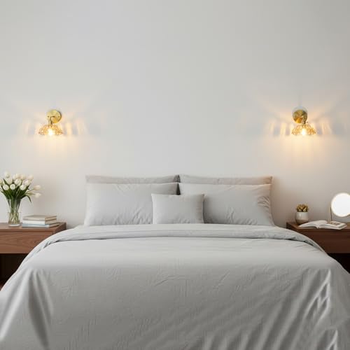 Image of Industrial Style Amber Glass Wall Lights Bedside Lamp with Brass Socket Compatible with E26 /E27 Bulbs 110V /120V Hardwired Wall Sconce with Switch