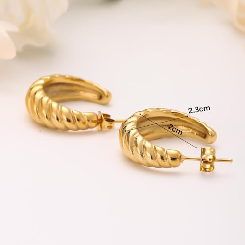 Image of Shining Diva Fashion Anti Tarnish Jewellery Celebrity Inspired 14k Real Gold Plated Simple Plain Link Chain Chunky Huggie Hoop Trendy Stylish Copper Earrings for Women Girls