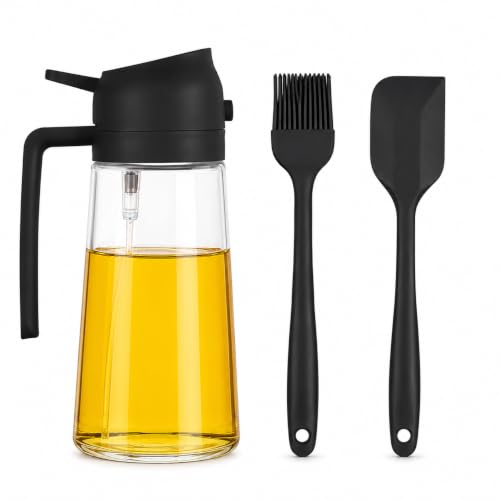 Image of Oil Dispenser Bottle with Silicone Brush & Spatula for Cooking & Baking Use
