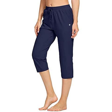 VEOBIKE Women's Capri Yoga Pants Cotton Jersey Pants Drawstring Jogger Workout Sweatpants Loose Lounge Crop Pants Pockets Cover