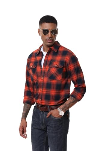 MAGNIVIT Men's Button Down Regular Fit Long Sleeve Plaid Flannel Casual Cotton Shirts with Twin Chest Pockets