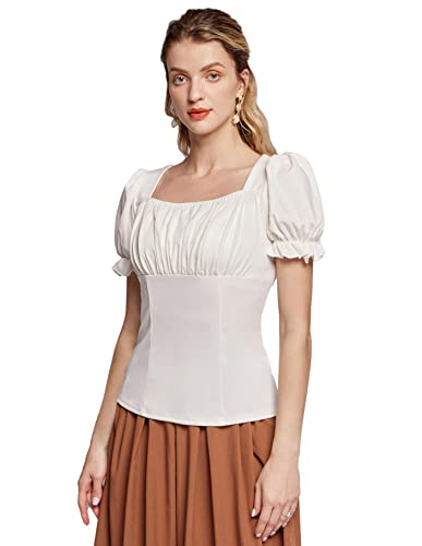 Scarlet Darkness Women's Renaissance Shirt Puff Sleeve Square Neck Peasant Tops2