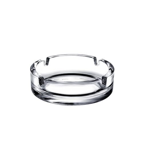 Cuisine Art Soda-Lime Glass 4 Inch Round Glass Ashtray Transparent | Heavy Clear Glass Ash Tray for Home Office Hotel Café | Durable Tabletop Smoking Accessory