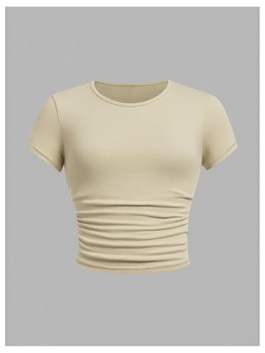 Image of SOLY HUX Girl's Basic Crop Top Set Crew Neck Short Sleeve T-Shirts 3 Packs Casual Summer Fitted Tees