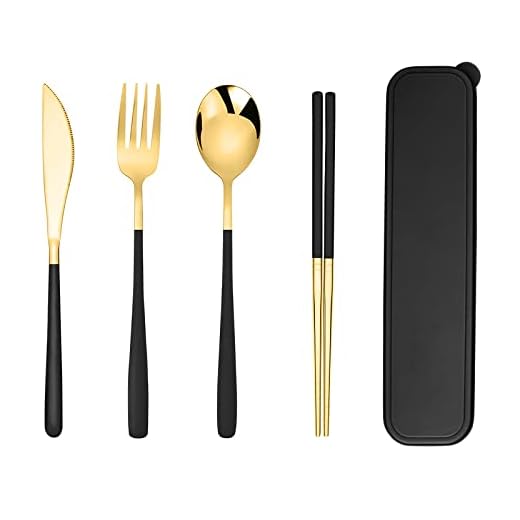 Iktu Premium Gold Plated 304 Stainless Steel Fork Spoon Chopstick Set Flatware Dinnerware Cutlery Tableware Set (Black)
