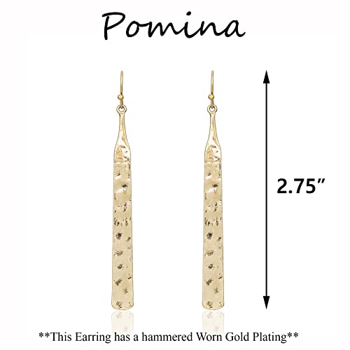 Pomina Hammered Gold Long Bar Dangle Drop Earrings Boho Geometric Linear Vertical Bar Earrings For Women (Worn Gold) #TOP5