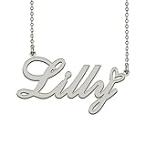 HUAN XUN Initial Name Necklaces Silver for Women Lilly Necklace Heart Pendant Jewelry for Christmas