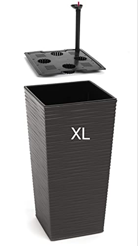 MELTOM Pflanzkübel mit Bewässerungssystem aus Kunststoff in Rillen mit Herausnehmbaren Einsatz Farbe: Graphit Größe: XL