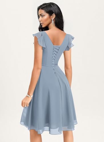 Women's V Neck Short Bridesmaid Dresses Chiffon 2025 A-line Ruffles Formal Evening Gowns AU1272