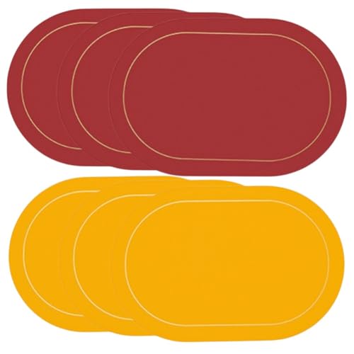 SageFurned Juego de 6 manteles individuales de piel sintética, manteles individuales impermeables de doble cara para decoración de mesa de comedor, 45 x 30 cm, negro, rojo, verde, gris, azul, amarillo