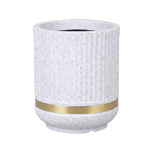 Image of BonKaso 14 Inch Tower Plant Pot for Indoor & Outdoor | Modern Lightweight Polymer Planter | Weather, UV & Frost Resistant | Ideal for Living Room, Balcony, Office & Nursery (White)
