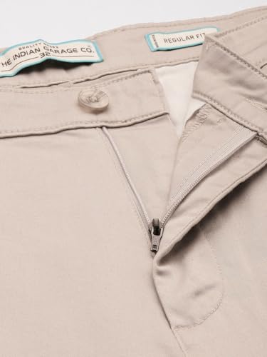 Image of The Indian Garage Co Men Regular Fit Solid Mid-Rise Stretchable Chinos
