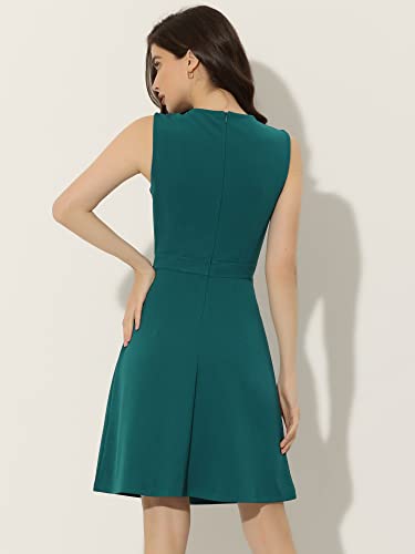 Image of Allegra K Women's Work Dress Round Neck Solid Color Sleeveless A-Line Business Casual Office Dresses