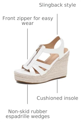 Image of Womens Front Zipper Espadrille Wedge Sandals Dressy, High Heel Platform Sandals Open Toe Slingback, Comfy Sexy Summer Wedges Sandals