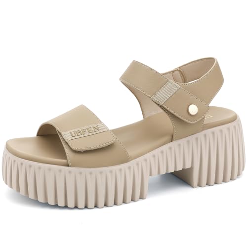 Image of UBFEN Womens Platform Sandals Chunky Wedge Heel Comfortable Arch Support | Lightweight Block Heel, Adjustable Straps, Soft Cushioned Footbed for Dressy, Casual, and Summer Wear