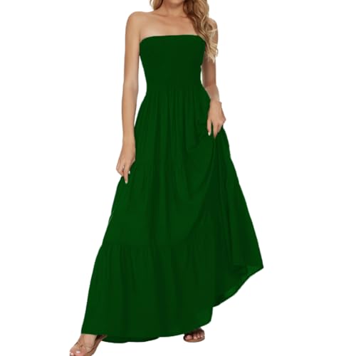 Image of Women's Summer Strapless Tube Top Maxi Dresses Off Shoulder Boho Beach Long Dress