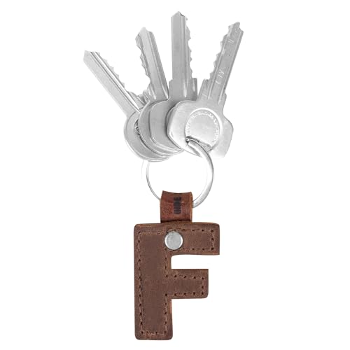 Hide & Drink, Thick Leather Alphabet Letter Keychains Handmade :: Bourbon Brown (F)