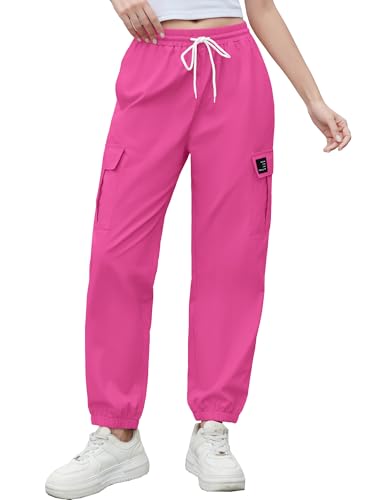 Image of Cromoncent Girls&Womens Cargo Pants Elastic Waist Lightweight Outdoor Jogger Pants, 6 Years - XX-Large