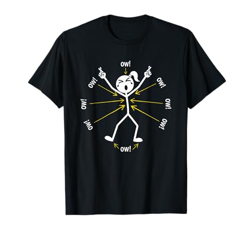 Ow ow ow ow stickman figure humorous chronic pain awareness funny quotes, funny graphic meme stick doodle design. Funny ow ow ow ow stickman figure humorous pain awareness day must have.