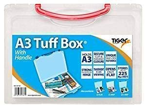 Tiger A3 Clear Tuff Box Plastic Multi Purpose Storage Carry Case (Red Handle)