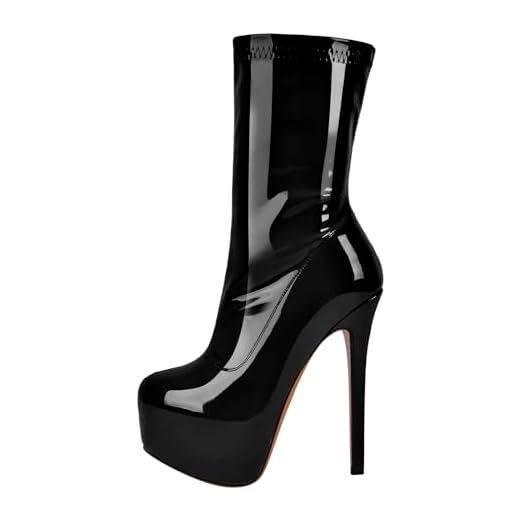 MissHeel Bottines à tige courte à talons aiguilles élastiques vernies, Noir , 41 EU