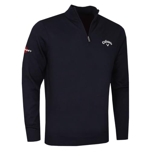 Image of Callaway - Golf Tops for Men, Long Sleeve Thermal Sweater, with 1/4 Zip, Merino Wool Blend (Navy Blue)