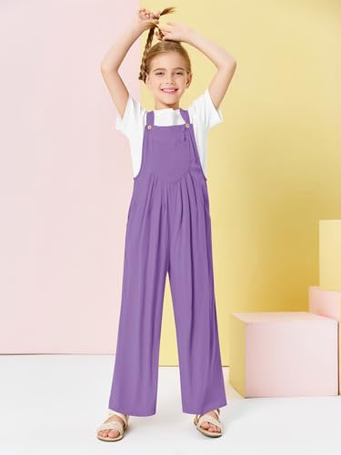 Image of Haloumoning Girls Overalls Kids Casual Sleeveless Wide Leg Jumpsuit Loose Rompers with Pockets 5-14 Years