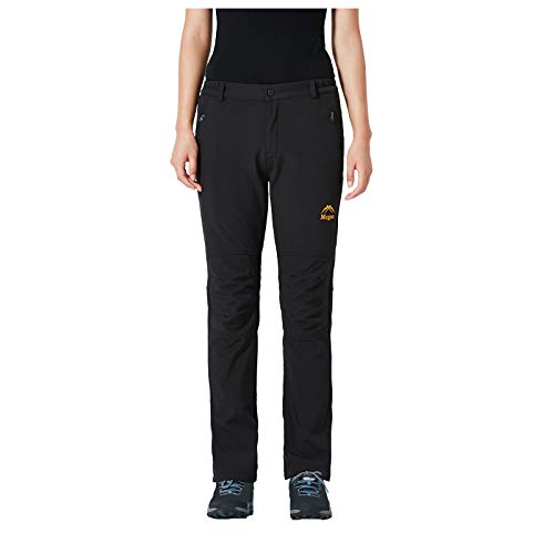 FGUUTYM Pantalones de esquí para mujer, resistentes al agua, softshell, térmicos, forrados, para senderismo, invierno, nieve, snowboard, cortavientos, exteriores, trekking, caza, Negro , XL
