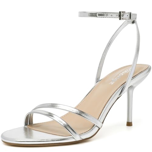 Image of RIBONGZ High Heels for Women Kitten Heeled Sandals with Ankle Strap Round Open Toe Strappy Stiletto Heels Comfort Summer Wedding Party Evening Prom Daily Dressy Shoes