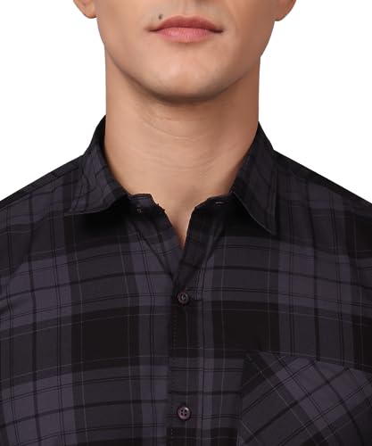 Image of TryBuy Premium Grey Black Checks Cotton Casual Shirt for Men