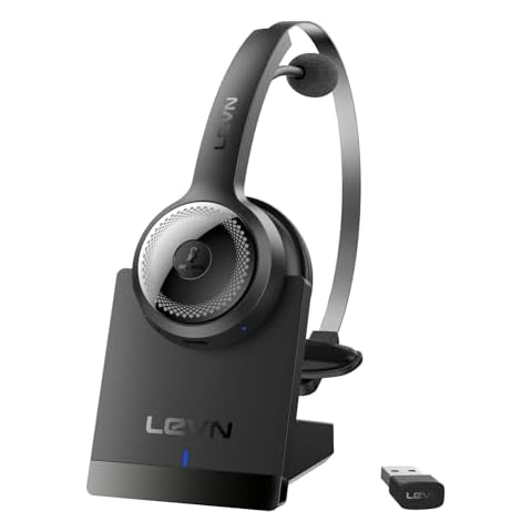 [2024 Version]LEVN Bluetooth 5.2 Headset, Wireless Headset with Microphone (AI Noise Cancelling) & USB Dongle, 45 Hrs Wireless Headset with Mic for Work from Home PC Laptop Computer Call Center Teams Cover