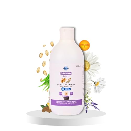 Image of PET360 Groom+ 4-In-1 Oatmeal Chamomile Dog Shampoo For All Coat Type | Detangle & Moisturize For Smooth & Itch-Free Hair With Aloevera | Sulphate & Parabens Free, 500 Milliliter