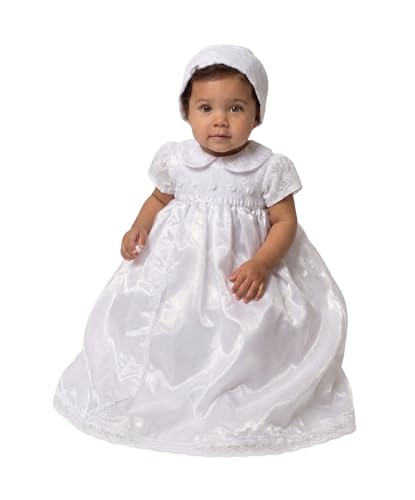 Robe de baptême blanche traditionnelle pour petite fille avec son bonnet assorti
