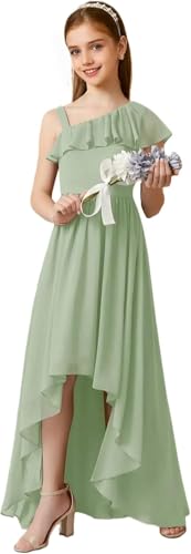 Junior Bridesmaid Dress Ruffle One-Shoulder Chiffon Flower Girl Dress for Teen Girls Pageant Gowns2