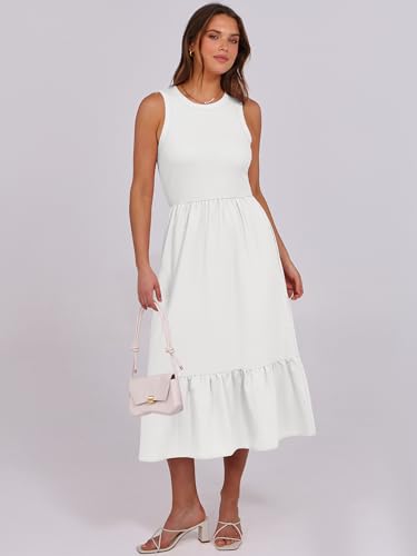 Image of ANRABESS Women Midi Dresses 2026 Summer Casual Sleeveless Sundress High Neck Tank Top Racerback Flowy Beach Dress ＆ Pockets