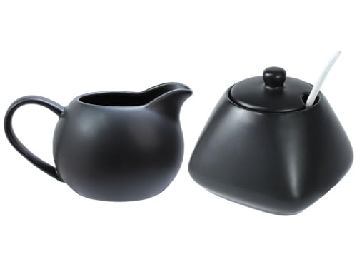 RockTrend Black Simple Ceramic Coffee Serving Set, Creamer Pitcher and Sugar Bowl Set