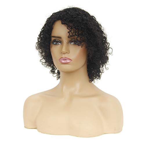 Jerry Curly Human Hair Short Wigs for Women Right Side Part None Lace Front Wig Natural Color Can be Dyed and Bleached 6 Inch