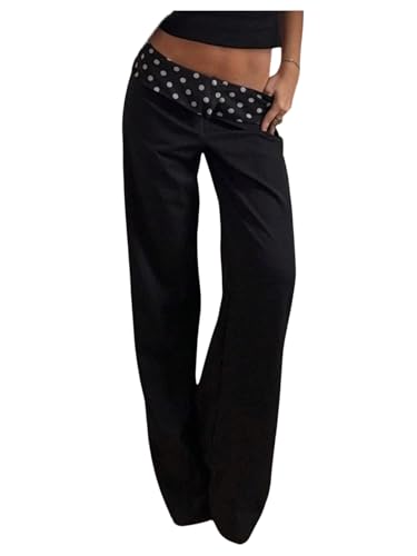 Image of MakeMeChic Women's Striped Fold Over Pants Wide Leg Straight Trousers