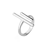 Double T Parallel Bar Minimalist 925 Sterling Silver Engagement Open Ring Dainty Adjustable Simple Statement Finger Promise Eternity Rings Band Jewelry Gifts for Women Teen Girls Girlfriend Her