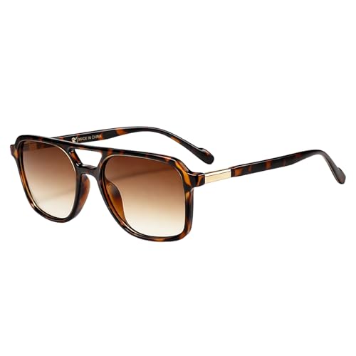 Ebksqs Gafas de sol para mujer y hombre, retro, cuadradas, vintage, con estampado de leopardo y tinte de té