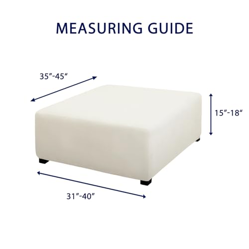 Image of PureFit Super Stretch Form Fit Square Ottoman Cover Rectangle - Ottoman Slipcovers for Foot Stool & Folding Storage Furniture for Living Room with Nonslip Elastic Bottom (Medium-XL, Ivory)