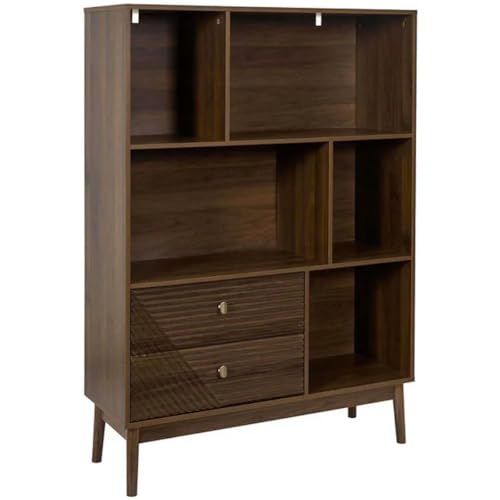 HOME DECO FACTORY, HD0564, Bibliothèque élégante en Bois Marron, Design raffiné, Plusieurs étagères pour Livres et Objets décoratifs, Facile à Assembler,...